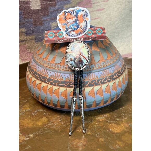 Chief Horse Southwestern Lariat Indian chief headdress Bolo Tie Western necklace - Picture 9 of 9